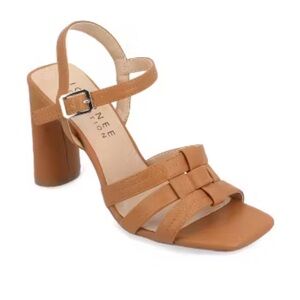 Journee Collection Women’s Sandals Size 9.5 New Tan Block Heel‎ Woven Strap
